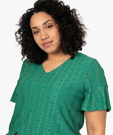 tee-shirt femme grande taille en maille fantaisie ajouree vert tee shirts tops et debardeursB548301_2