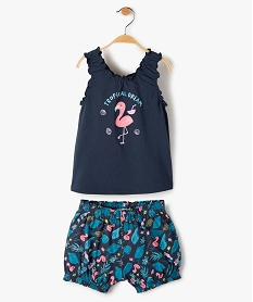 GEMO Ensemble bébé fille débardeur + short imprimés (2 pièces) Bleu