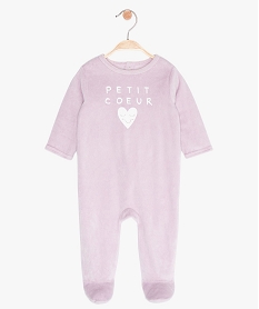 GEMO Pyjama bébé fille en velours à pont-dos pressionné Violet