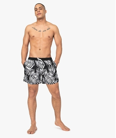 GEMO Short de bain homme motif feuillage en contraste Noir