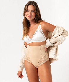 GEMO Culotte taille haute gainante en dentelle et microfibre femme Beige