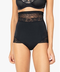 GEMO Culotte femme gainante taille très haute en microfibre et dentelle Noir