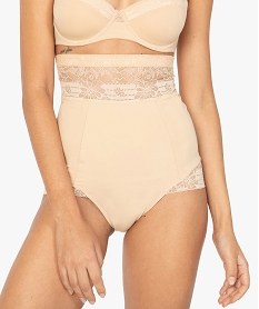 GEMO Culotte femme gainante taille très haute en microfibre et dentelle Beige