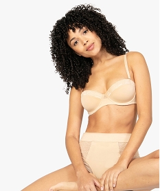 GEMO Culotte femme gainante taille haute en microfibre et dentelle Beige