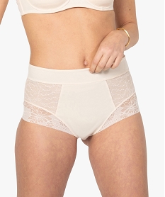 GEMO Culotte femme gainante taille haute en microfibre et dentelle Beige