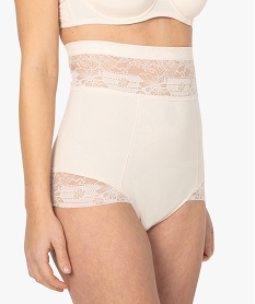 GEMO Culotte femme gainante taille très haute en microfibre et dentelle Beige