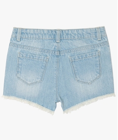 short fille en jean avec petits motifs brodes et franges bleu shortsB685901_3