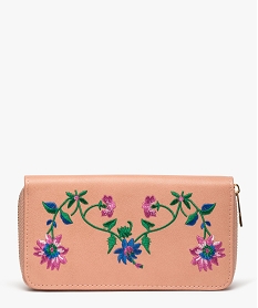 GEMO Portefeuille femme zippée à motif fleurs brodé Rose