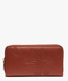 GEMO Portefeuille femme zippé avec motif fleuri en relief Orange