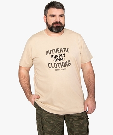 tee-shirt homme a manches courtes avec inscription sur lavant beigeB737101_1