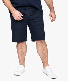 GEMO Bermuda homme grande taille en lin avec taille élastiquée Bleu