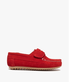 GEMO Mocassins garçon à scratch dessus cuir retourné uni rouge standard