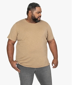 GEMO Tee-shirt homme grande taille à manches courtes et col roulotté Brun