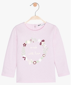 tee-shirt bebe fille manches longues imprime en coton bio violet tee-shirts manches longuesB833001_1