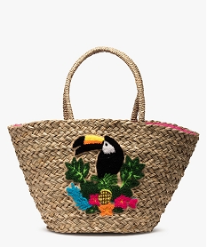 sac de plage femme en paille avec motif toucan beige cabas - grand volumeB843401_1