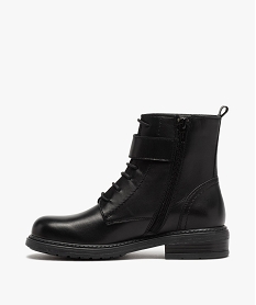 boots fille zippees a lacets et bride decorative dessus cuir uni noir bottes et bootsB869901_3