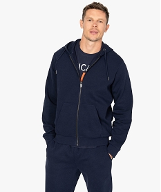 GEMO Sweat homme zippé à capuche uni et molletonné Bleu