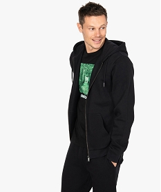 GEMO Sweat homme zippé à capuche uni et molletonné Noir