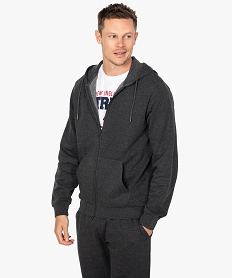 GEMO Sweat homme zippé à capuche uni et molletonné Gris