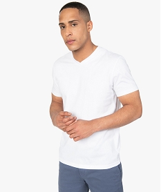 GEMO Tee-shirt homme à manches courtes et col V Blanc