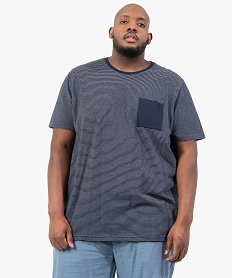 GEMO Tee-shirt homme grande taille à rayures et poche poitrine Gris