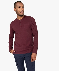 tee-shirt a manches longues et col tunisien homme rougeB977001_2