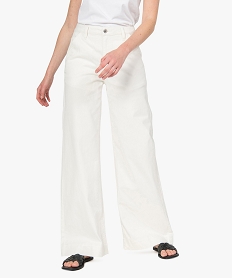 GEMO Pantalon femme en toile épaisse coupe Flare Blanc