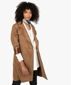 GEMO Veste trench femme en suédine avec ceinture Orange