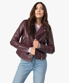 GEMO Blouson femme zippé style biker Rouge