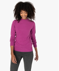 GEMO Pull femme col montant coloris uni Violet