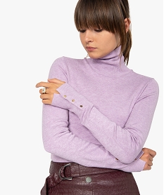 GEMO Pull femme à col roulé et boutons sur les poignets Violet