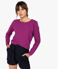 GEMO Pull femme  en maille fine avec boutons sur les épaules Violet