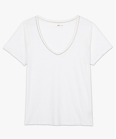 tee-shirt femme grande taille a col v avec lisere paillete blancC017801_1