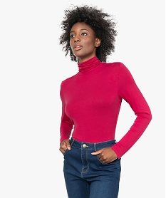 tee-shirt femme uni avec col roule et manches longues rougeC025501_1