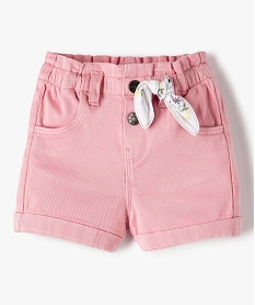 GEMO Short bébé fille en toile denim avec petit nœud à la taille Rose