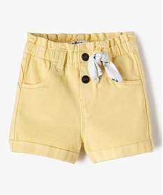 GEMO Short bébé fille en toile denim avec petit nœud à la taille Jaune