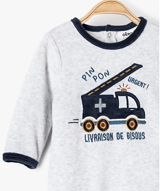 pyjama bebe garcon en velours avec motif camion de pompiers grisC070201_2