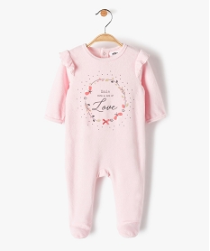 GEMO Pyjama bébé fille en velours avec volants sur les épaules Rose