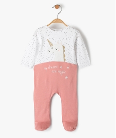 GEMO Pyjama fille bicolore avec motif licorne Rose