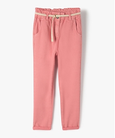 pantalon fille ample avec taille haute et ceinture tressee rose pantalonsC156201_1