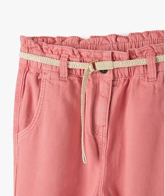 pantalon fille ample avec taille haute et ceinture tressee rose pantalonsC156201_2