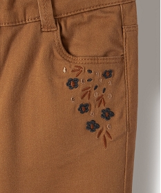pantalon fille coupe slim avec fleurs brodees brun pantalonsC157001_4