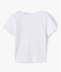 tee-shirt fille court en nid d’abeille avec manches volantees blancC186001_3