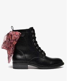 GEMO Bottines femme à lacets et à zip avec foulard fantaisie Noir