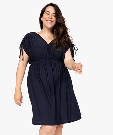 robe femme grande taille courte effet drape a manches modulables bleuF554001_1