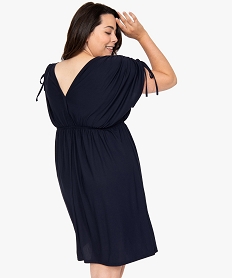 robe femme grande taille courte effet drape a manches modulables bleuF554001_3