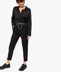 pantalon femme en toile coupe large noirF559901_1