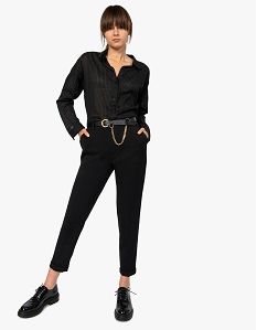 pantalon femme en toile coupe large noirF559901_4