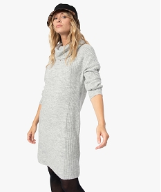 GEMO Robe pull femme en maille avec grand col boule Gris