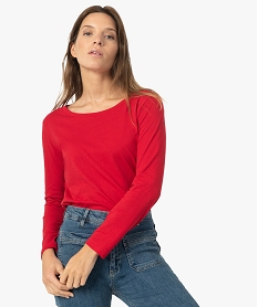 GEMO Tee-shirt femme à manches longues et large col rond Rouge
